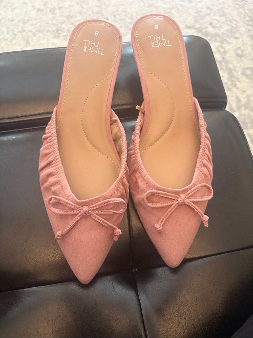 Time and Tru Dusty Pink Pointed-Toe Bow Mule Flats - Women's